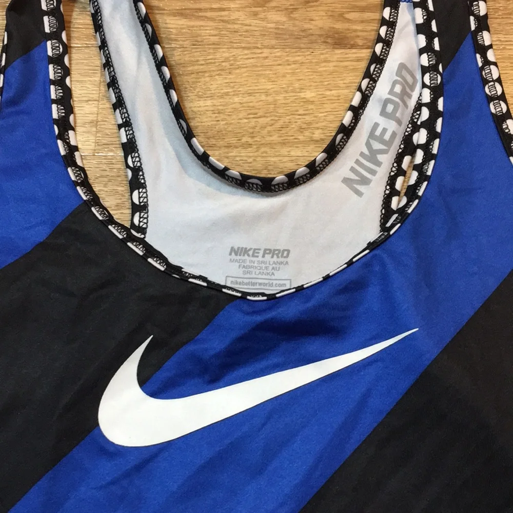 Nike Pro Top Womens Extra Small Dri Fit Blue Black Striped Athletic Running XS * - Picture 4 of 13